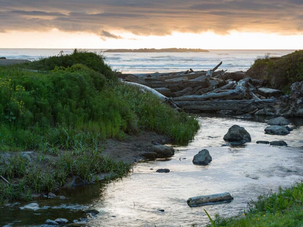 Spencer Creek empties into the Pacific Ocean at Beverly Beach