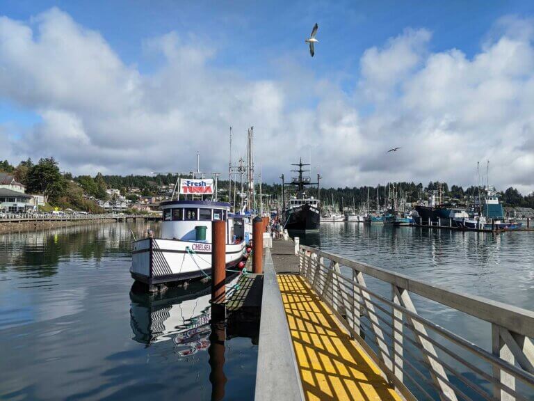 Fishing boat at anchor in Yaquina Bay